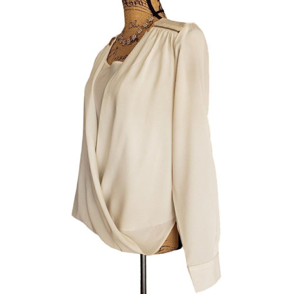 Calvin Klein Women's Dressy Blouse White Drape Top Wrap Long Sleeve XS NWOT - Picture 4 of 9